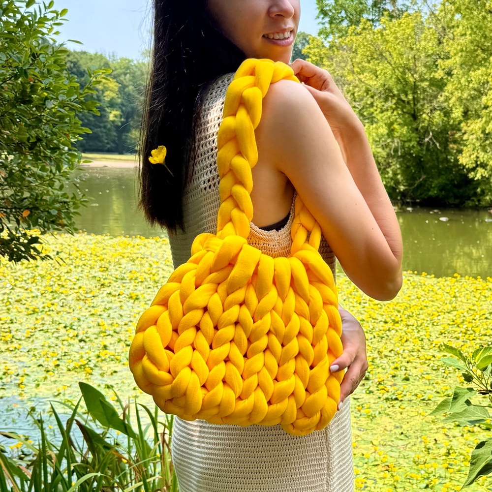 Yellow crochet bag , handmade